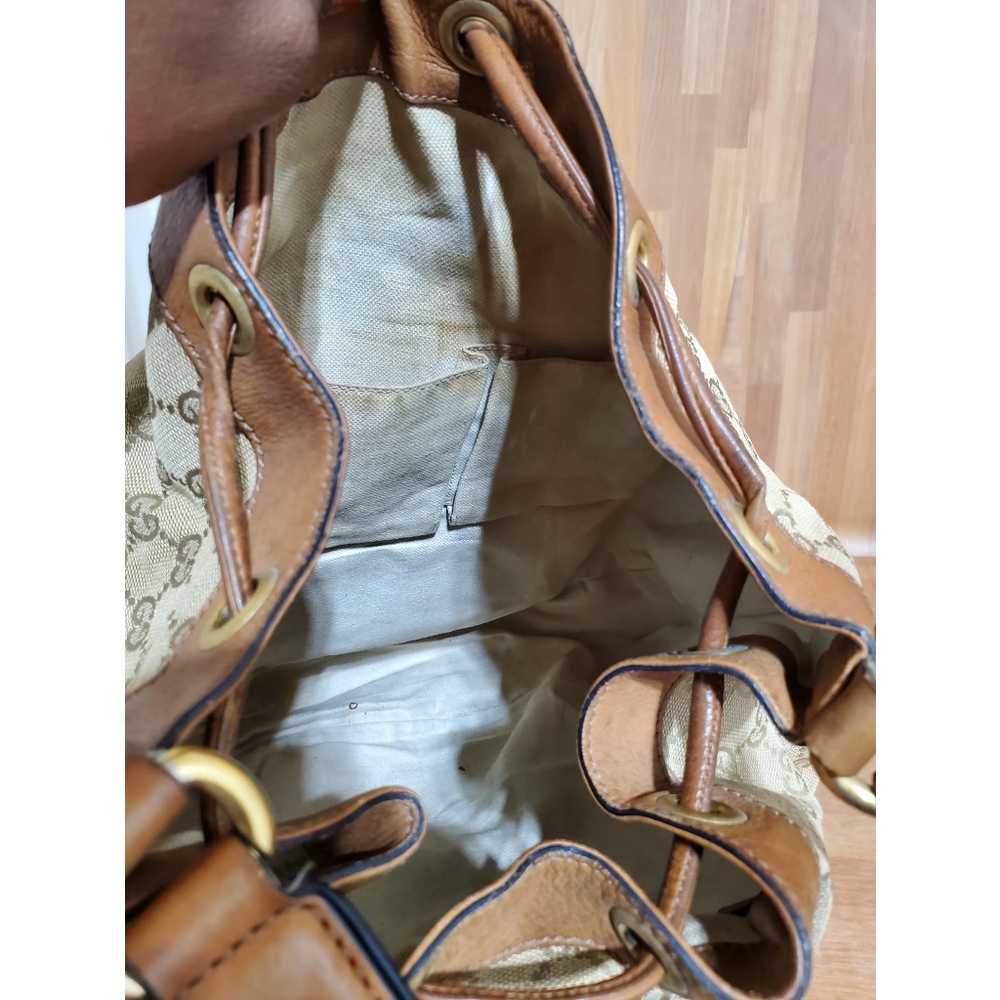 GUCCI Monogram Web Rania Drawstring Shoulder Bag Sand - Picture 12 of 12